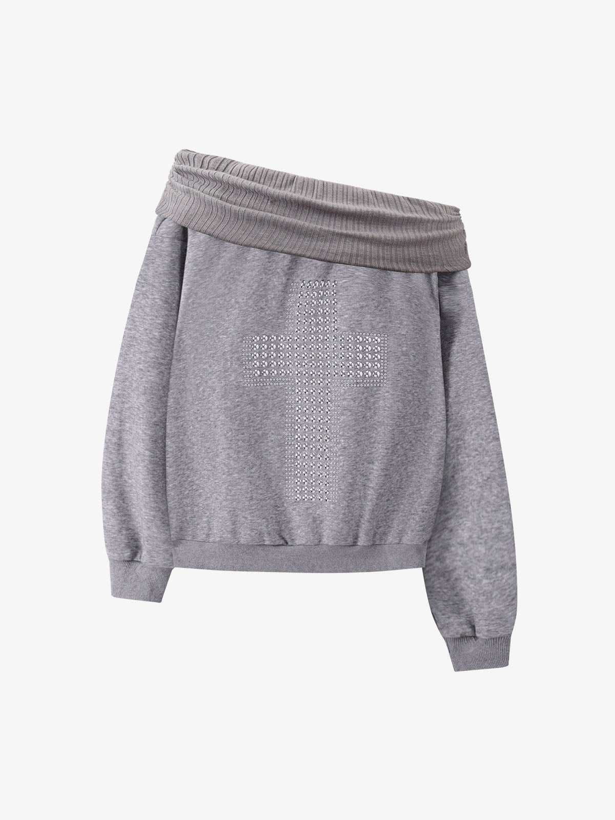 Cross Rhinestone Off-Shoulder Sweatshirt