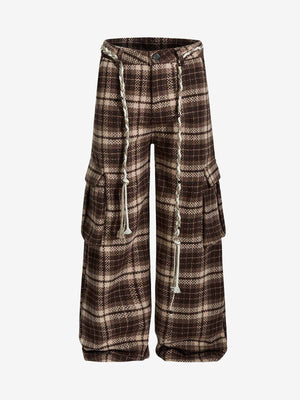 Plaid Fleece Baggy Cargo Pants 