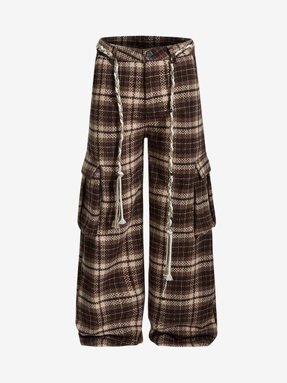 Plaid Fleece Baggy Cargo Pants 