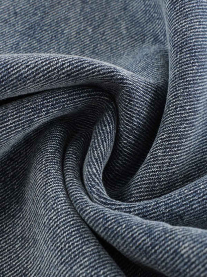 Denim Wide Leg Baggy Pants with Distressed Wash and Cuffed Hem for Women 