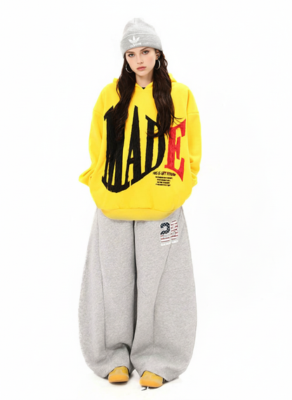 Retro Chenille Lettering Fleece Hoodie 