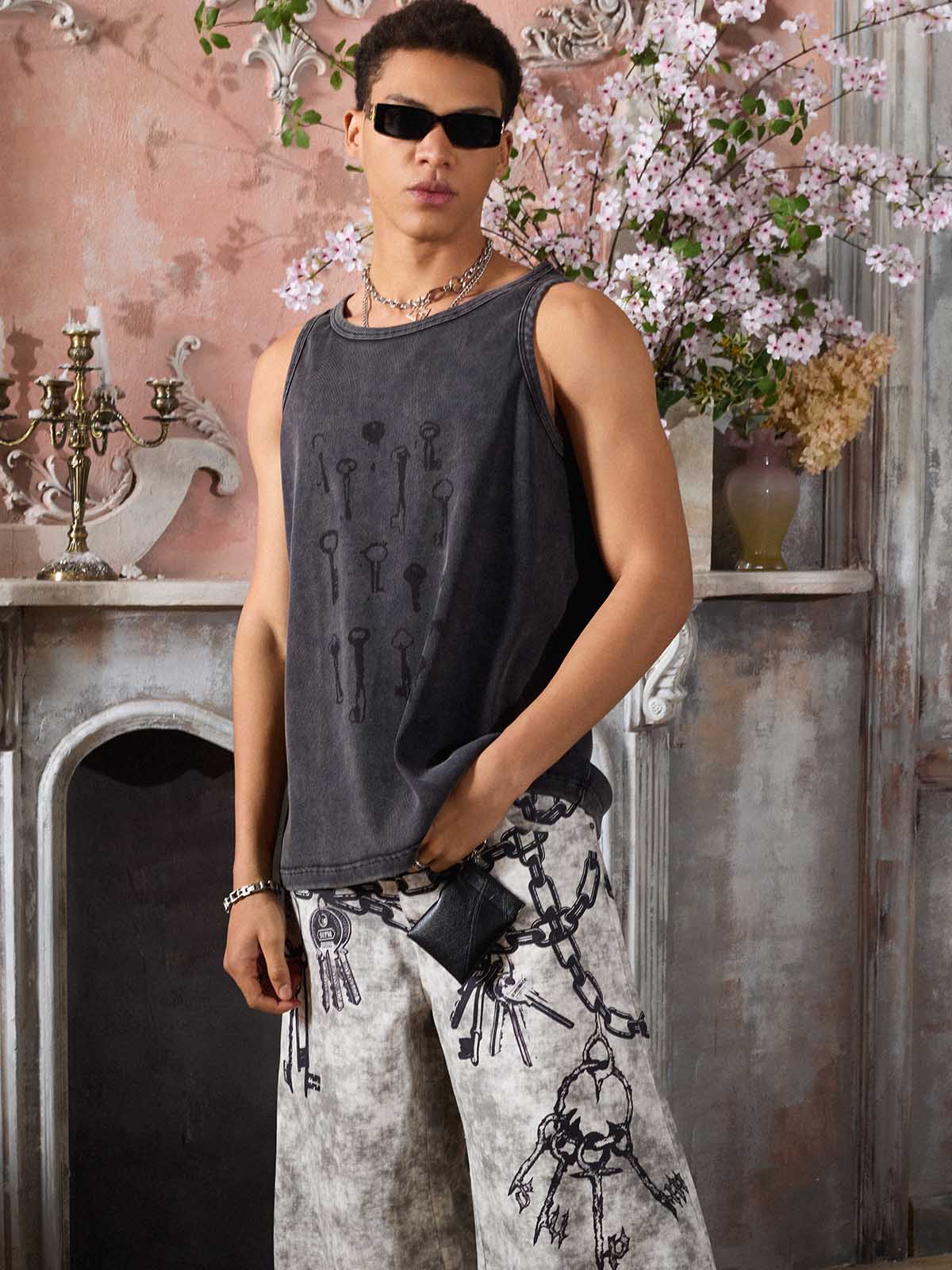 Supermade Washed Distressed Key Print Vest 