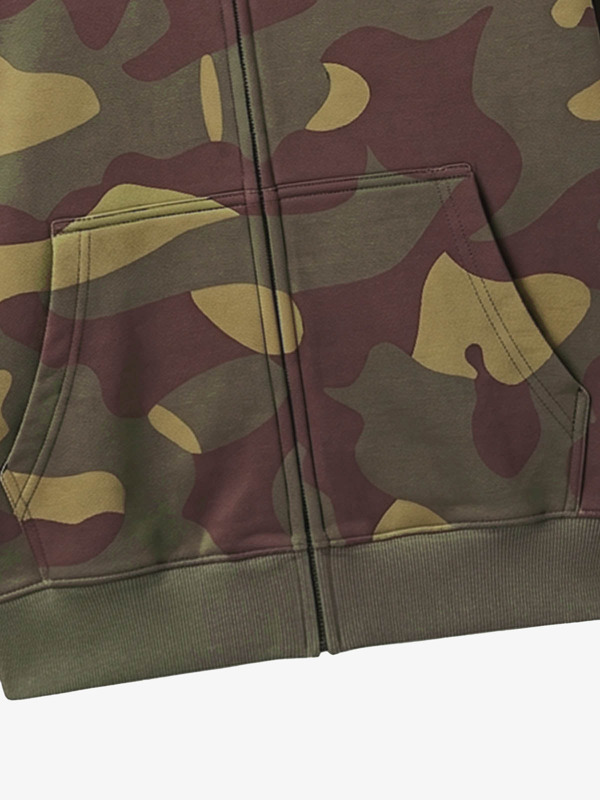Camo Skull Graphic Zip Hoodie & Wide-Leg Sweatpants Set