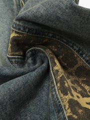 Leopard Hem Washed Curved-Leg Jeans