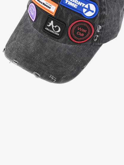 Vintage Distressed Washed Multiple Embroidered Patchwork Baseball Cap 
