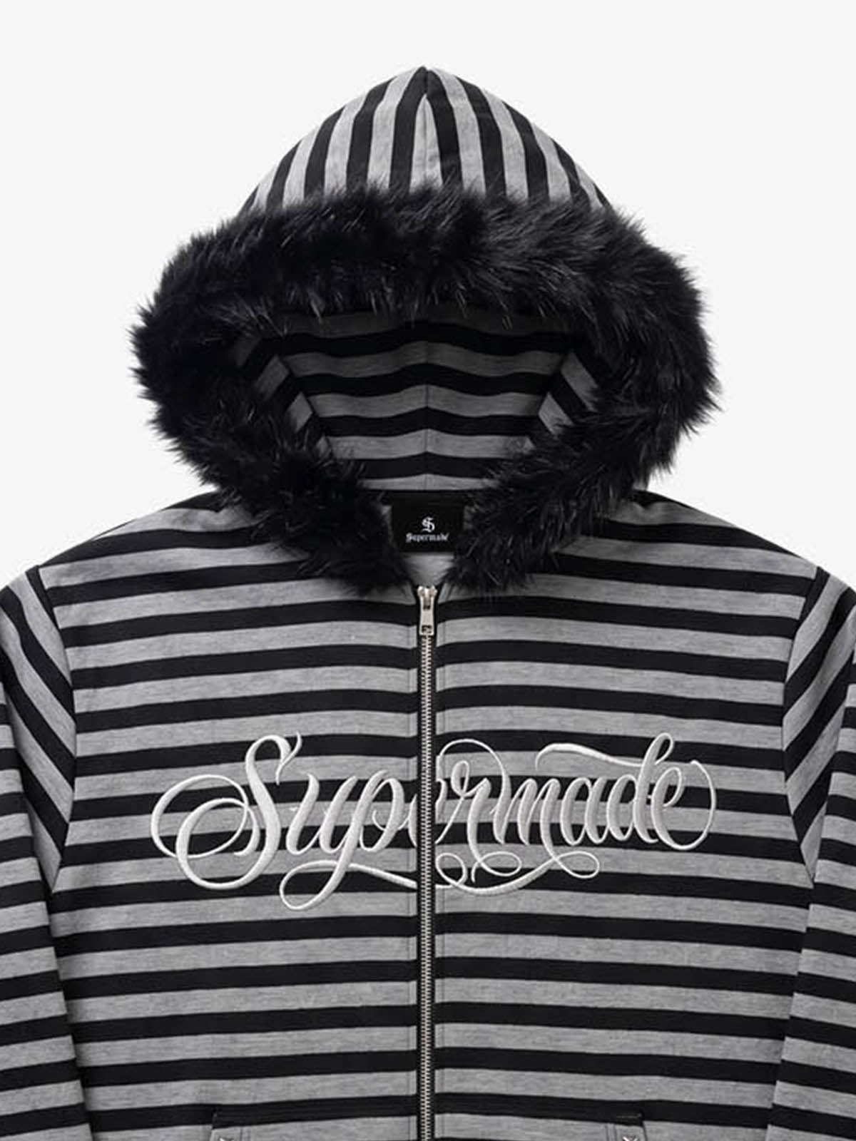 Striped Faux Fur Hoodie
