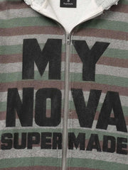Striped Layered Distressed Cropped Zip Hoodie