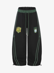 Ribbon Patchwork Embroidered Wide-Leg Sweatpants
