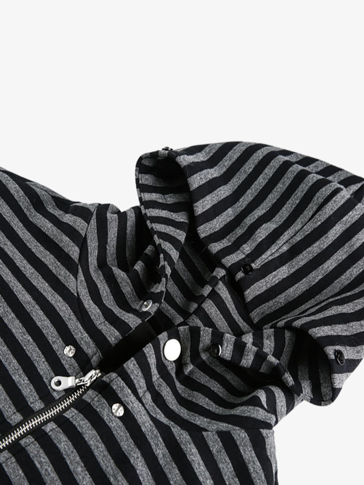 Thesupermade Detachable Fur Collar Striped Hooded Sweatshirt 