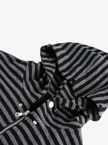 Detachable Fur Collar Striped Zip Up Hoodie 