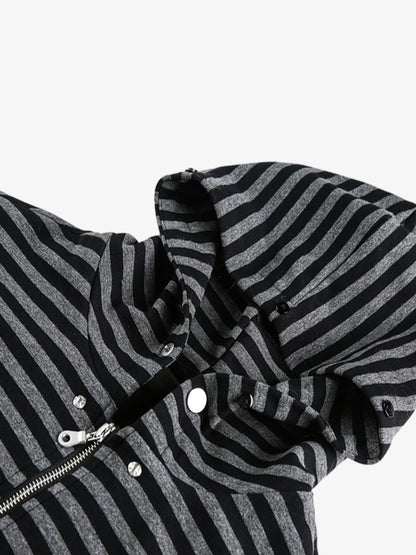 Thesupermade Detachable Fur Collar Striped Hooded Sweatshirt 