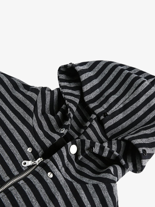 Thesupermade Detachable Fur Collar Striped Hooded Sweatshirt 