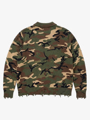 Checkered Jacquard Collar Motorcycle Knit Sweater