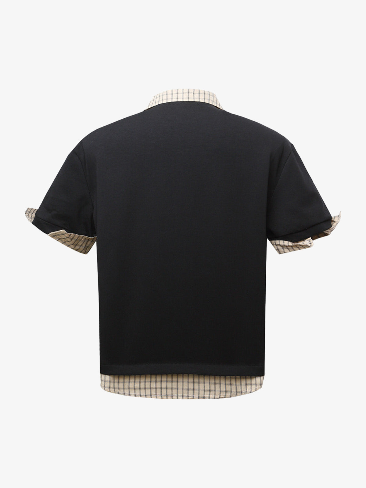 Plaid Patchwork Faux Two-Piece Lapel Polo Shirt 