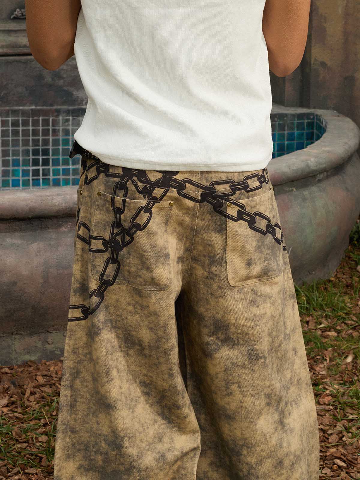 Supermade Distressed Chain And Key Print Baggy Pants 