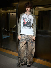 Thesupermade Distressed Animal Pattern 3D Print Jeans