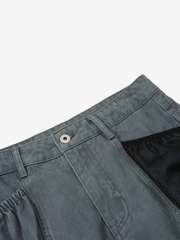 Industrielle graue Cargohose mit Mesh-Patchwork und mehreren Taschen