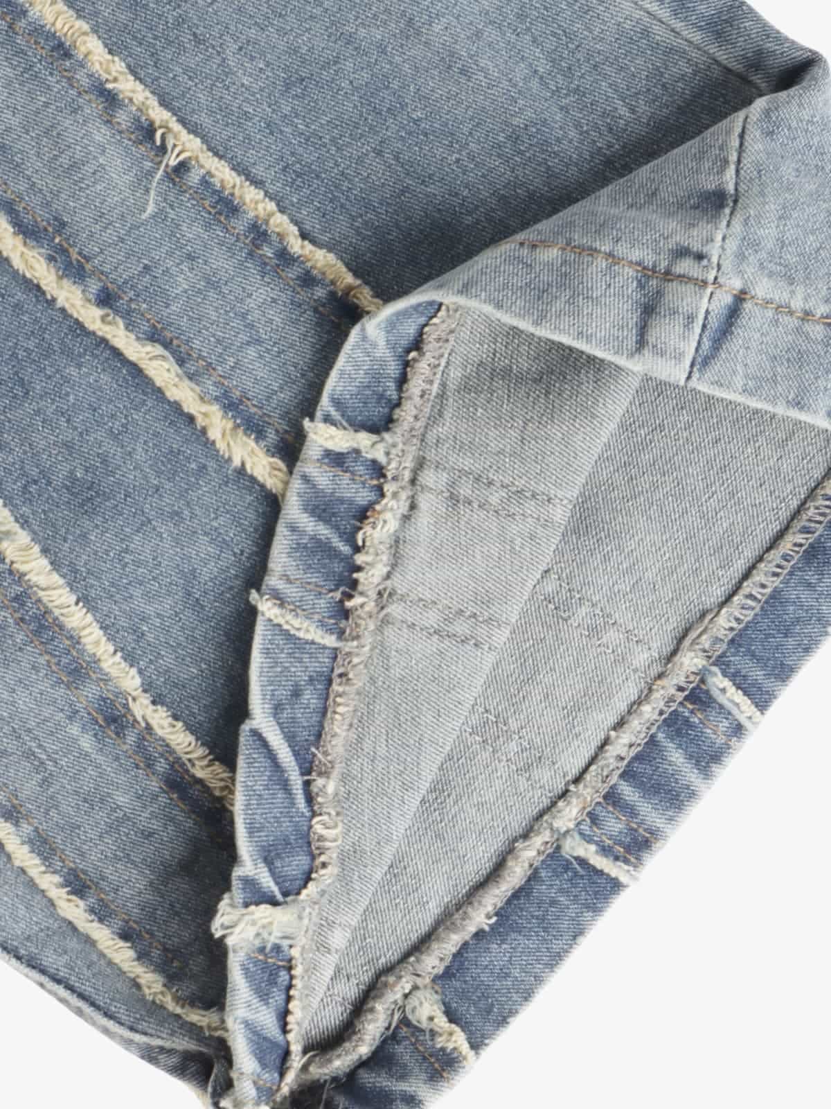 Retro Patchwork Frayed-Edge Heavy-Duty Jeans 