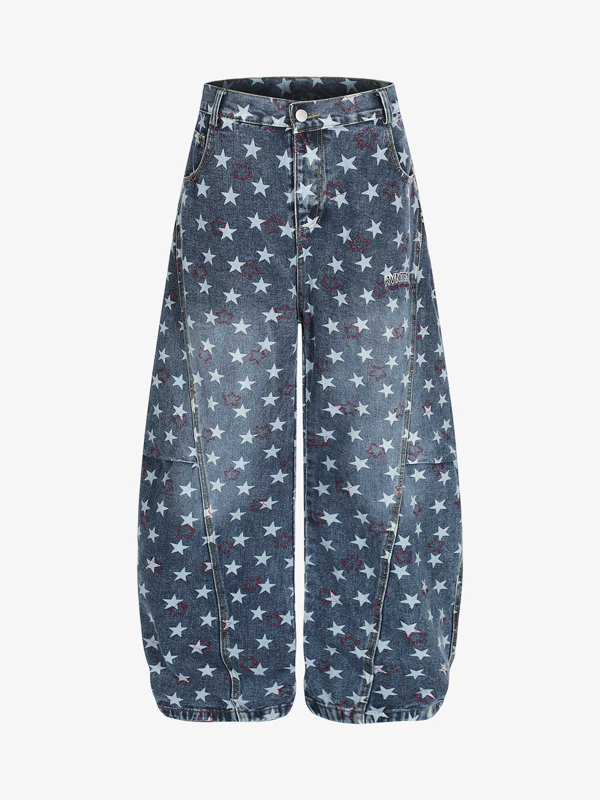 Star-Printed Wide-Leg Denim Culottes for Women - Stylish and Comfortable Everyday Wear 
