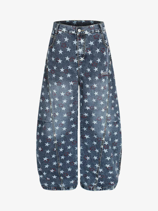 Star-Printed Wide-Leg Denim Culottes for Women - Stylish and Comfortable Everyday Wear 