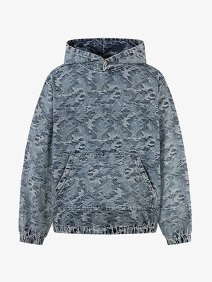 Camouflage Print Denim Hoodie with Front Pocket - Perfect for Casual and Streetwear Styles 