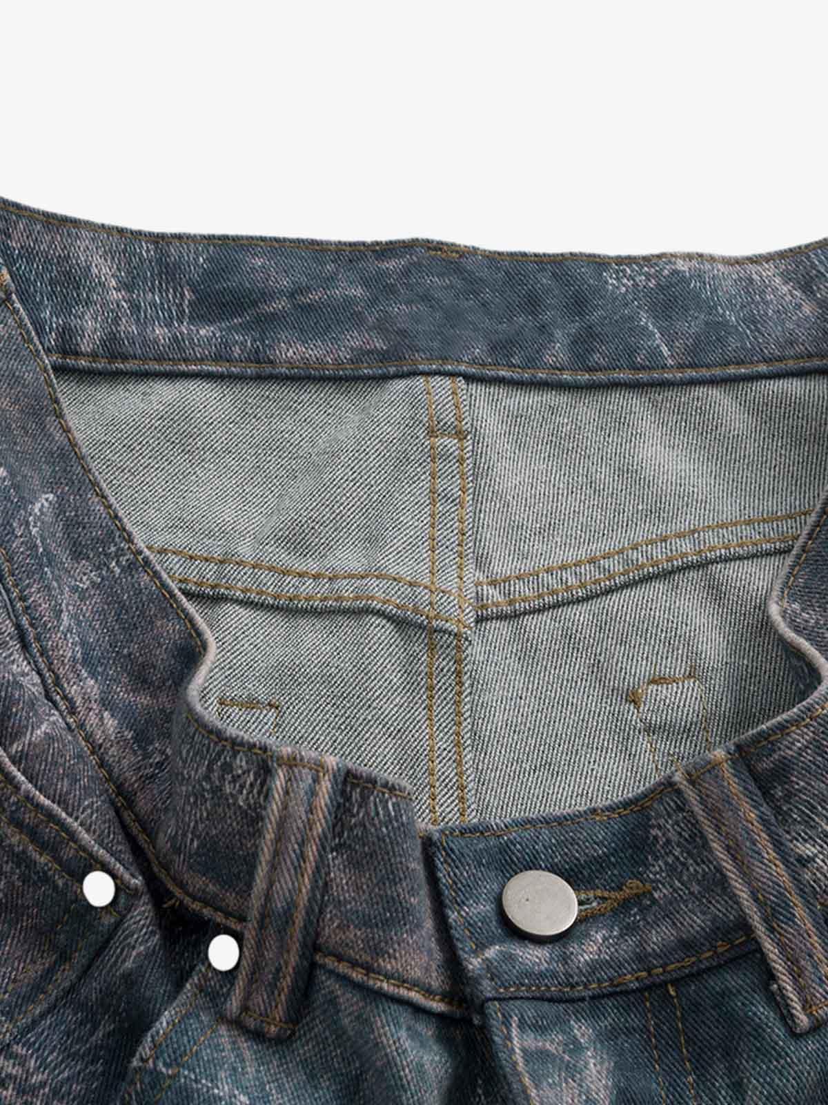 Washed Ripple 3D Print Loose Wide-Leg Jeans 
