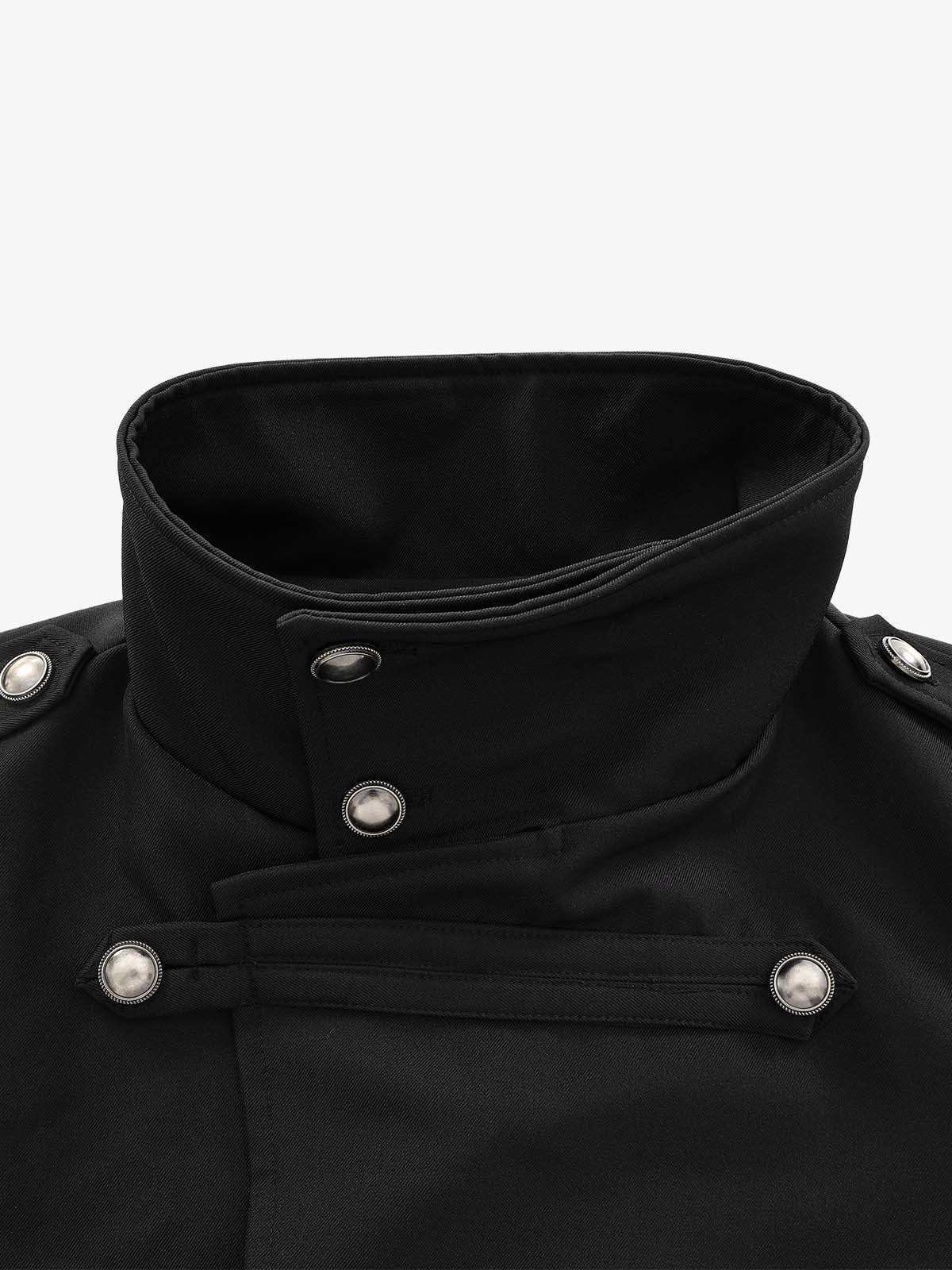 Napoleonic Diagonal-Button Stand-Collar Cropped Jacket