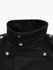Napoleonic Diagonal-Button Stand-Collar Cropped Jacket