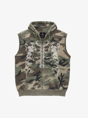 Skull Graphic Padded Distressed Hoodie