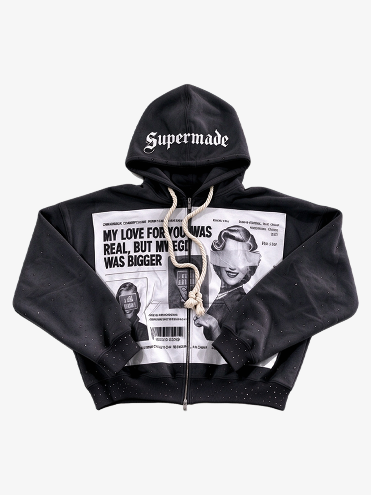Photo Collage Graphic Zip Hoodie & Wide-Leg Sweatpants Set