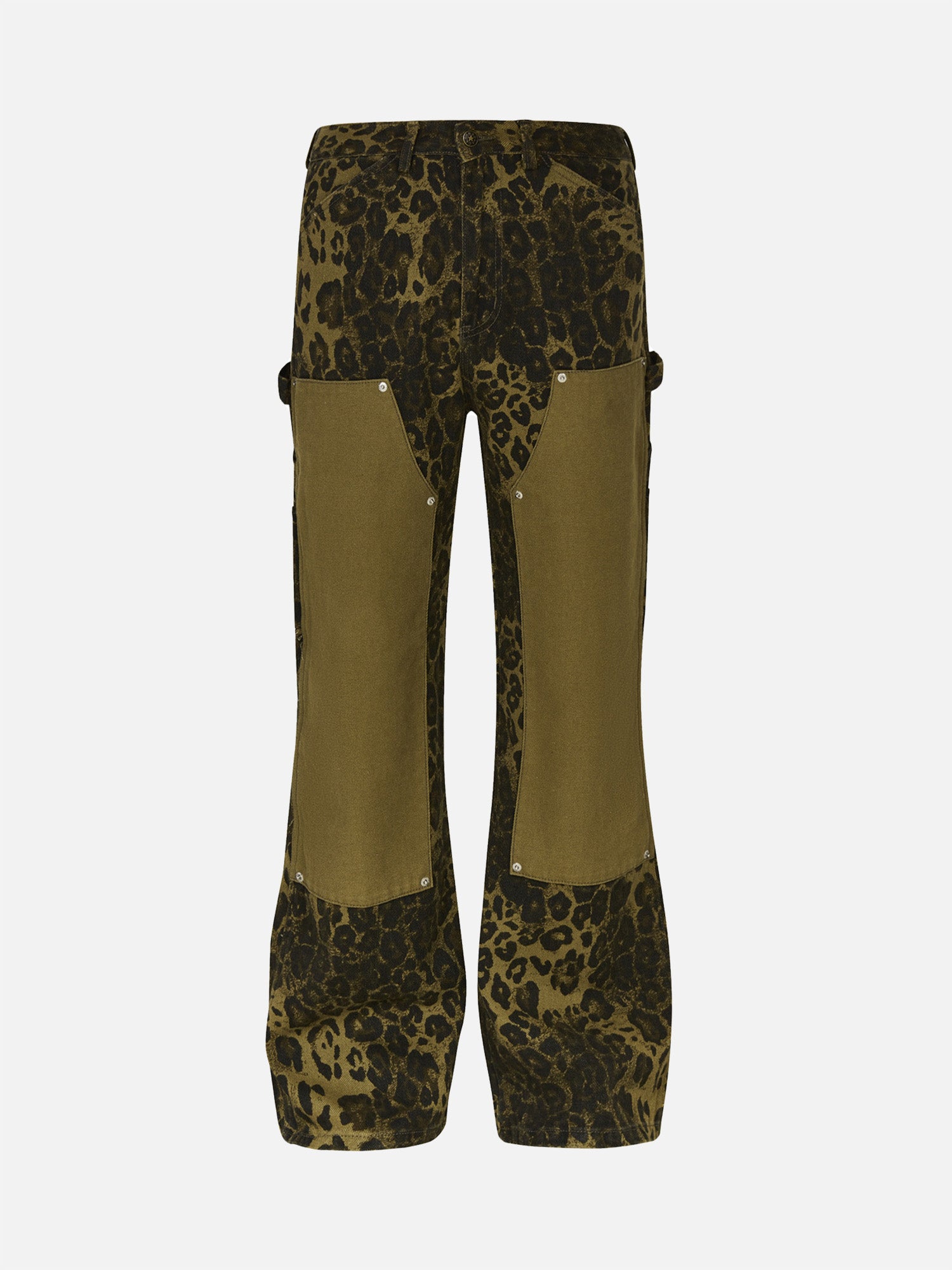 Thesupermade Patchwork Workwear Logging Straight-leg Leopard Print Casual Pants