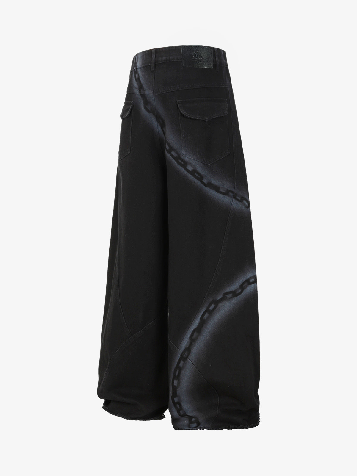 Chain Print Raw Edge Washed Wide-Leg Jeans 