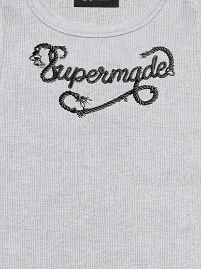 Cotton-blend black, white and gray vest with scorpion embroidered logo and deformed logo print 