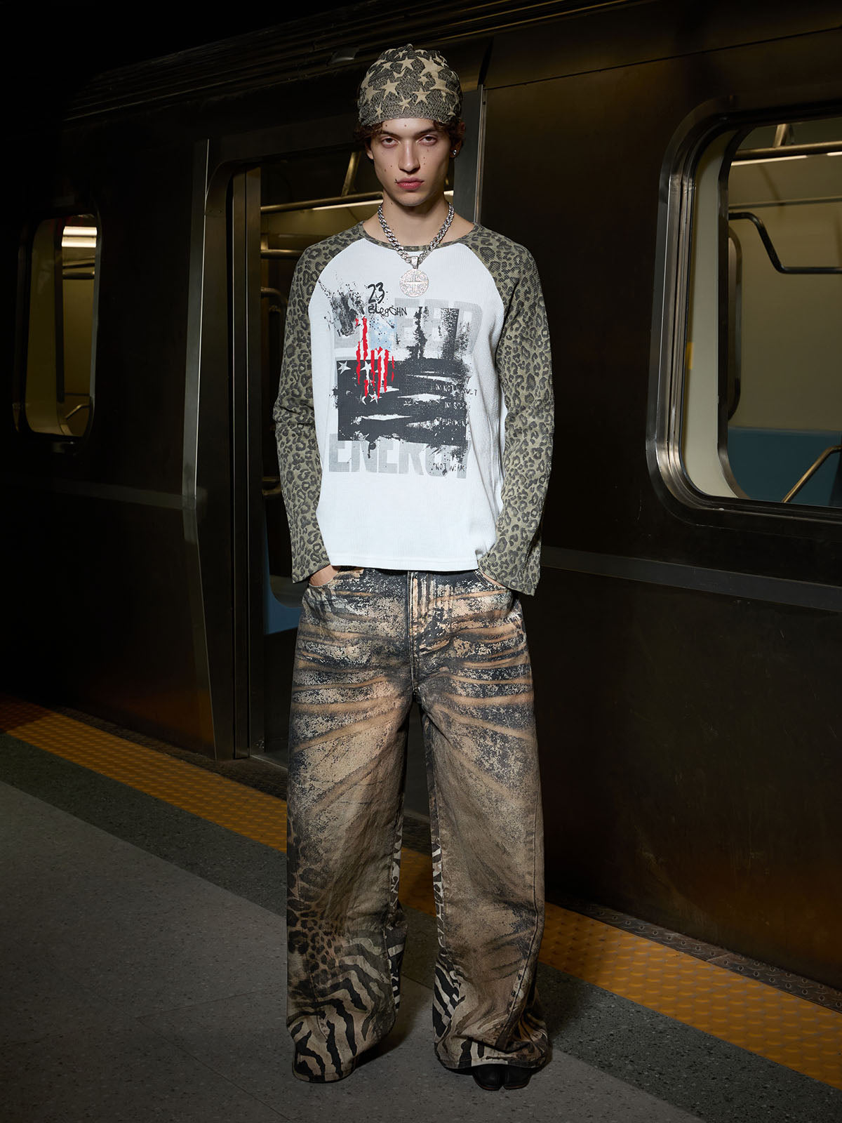 Thesupermade Distressed Animal Pattern 3D Print Jeans