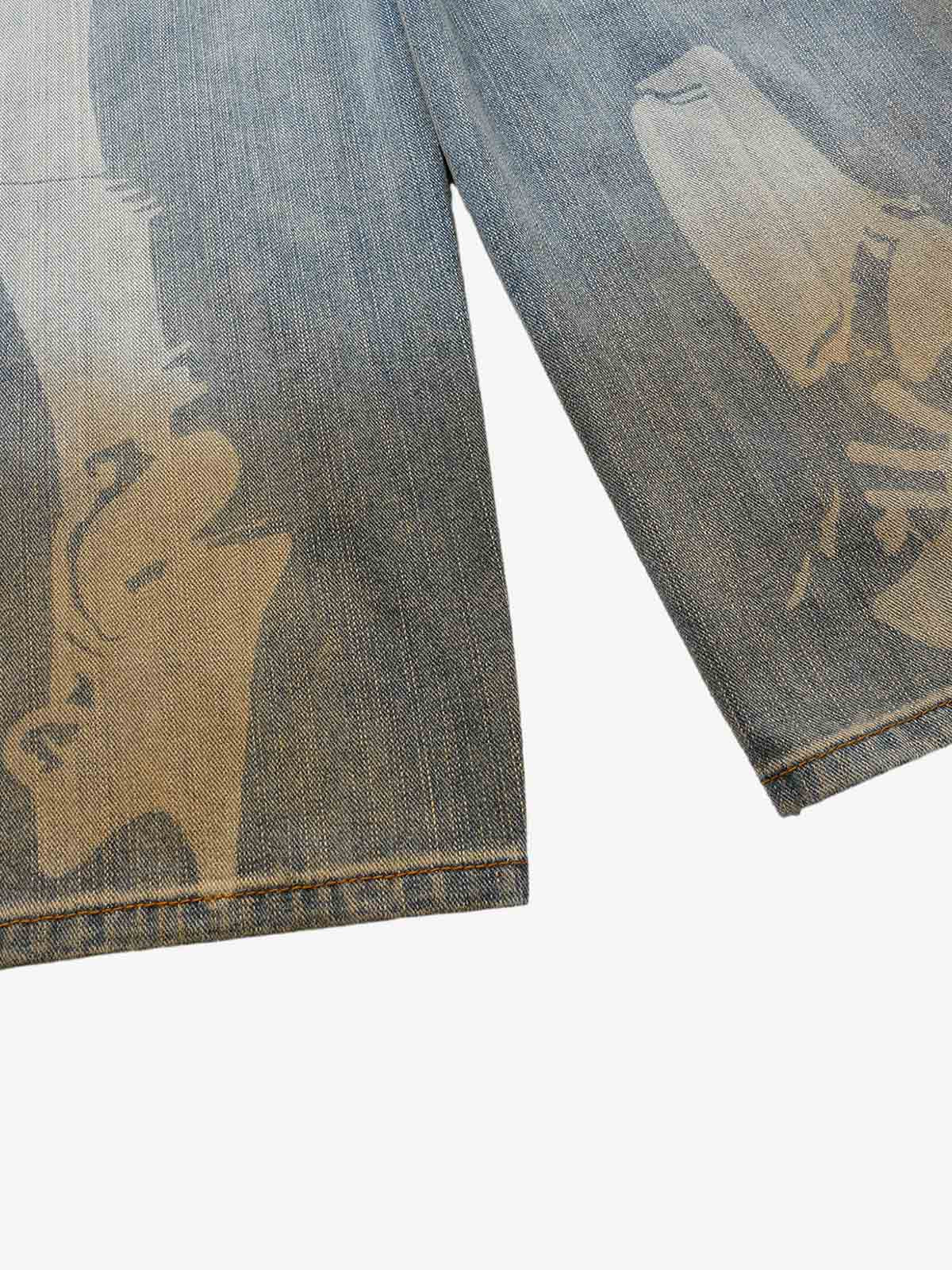 Skull Graphic Distressed Baggy Jeans