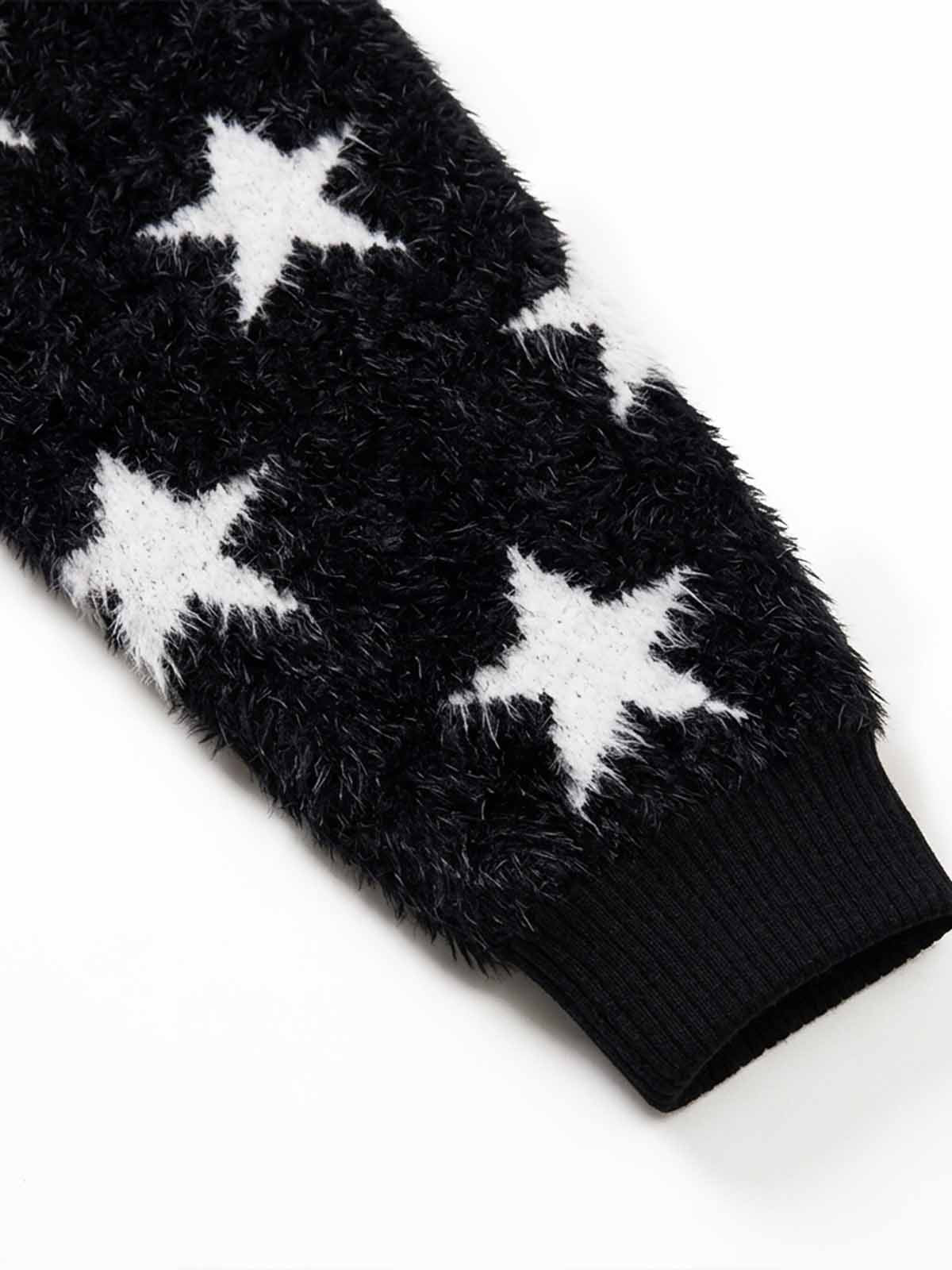 Star Stripe Embroidered Stand-Collar Zip Knit Sweater