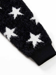 Star Stripe Embroidered Stand-Collar Zip Knit Sweater