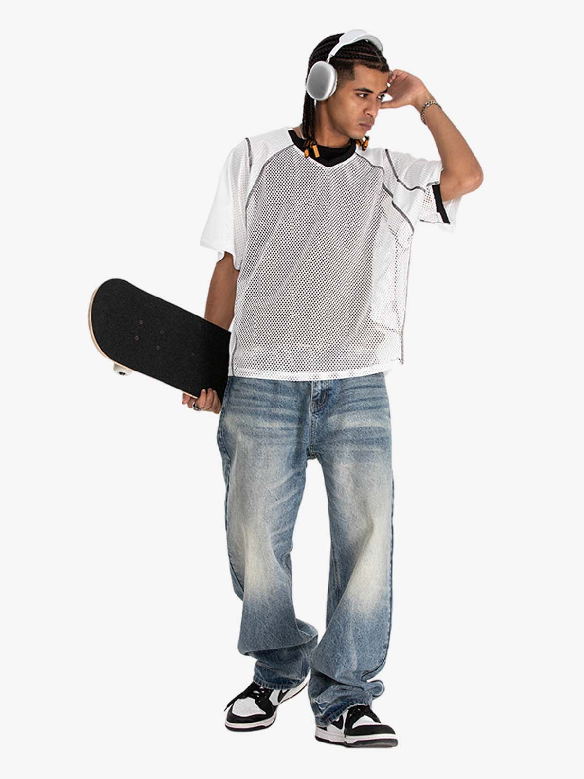 300G Jade Pattern Dyeing Mesh T-Shirt Breathable Quick-Dry Sports Tee for Men 