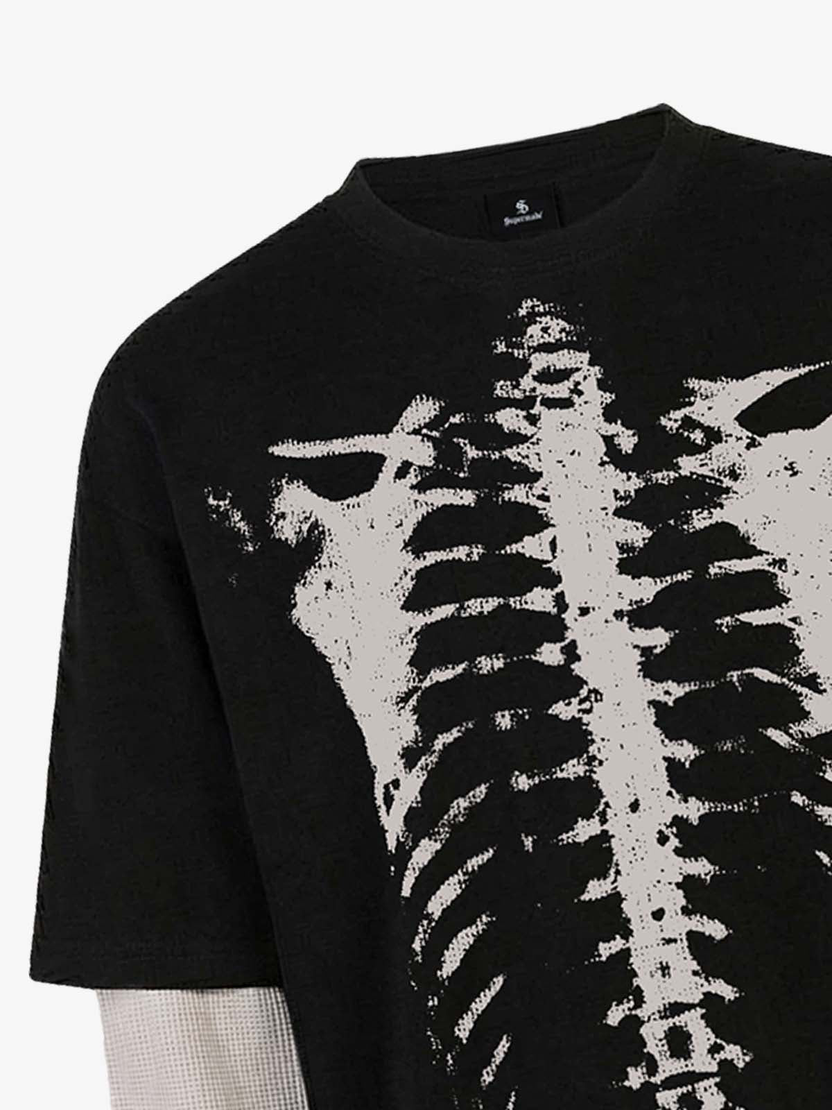 Waffle Knit Skeleton Graphic Layered T-Shirt