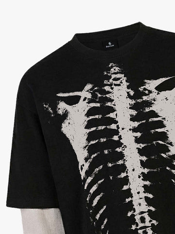 Waffle Knit Skeleton Graphic Layered T-Shirt