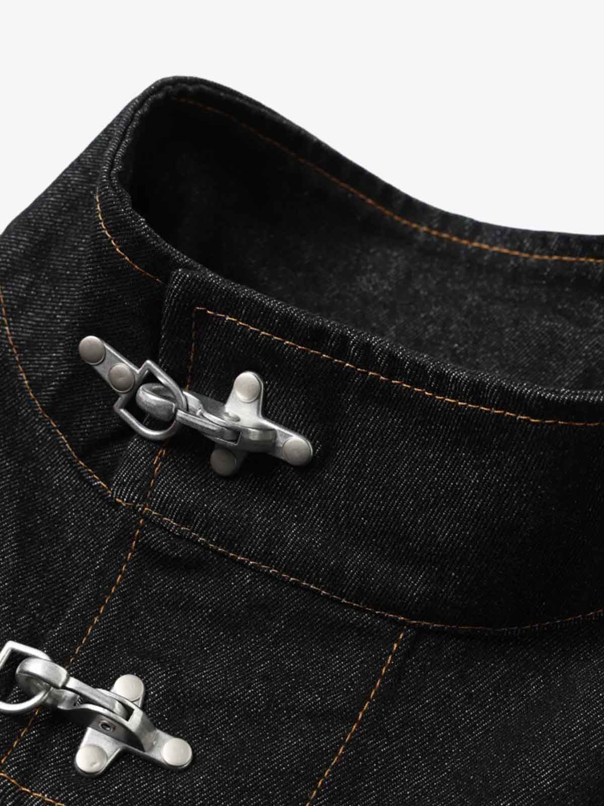 Stand Collar Clasp Detail Denim Jacket 