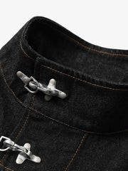 Stand Collar Clasp Detail Denim Jacket 