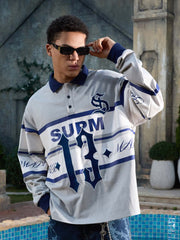 Supermade Color-Blocked Polo Collar Embroidered Print Long-Sleeved Jersey 