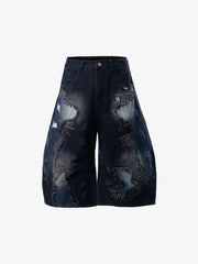 Bestickte Jeansshorts mit Used-Look und ausgefranstem Saum