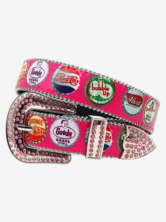 Vintage Bottle Cap Rhinestone Buckle Belt 