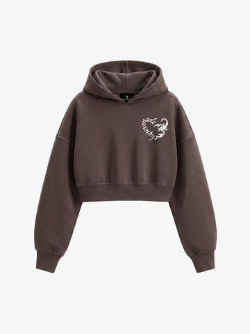 Faux Fur Hooded Sweatshirt with Embroidered Scorpion Graphic