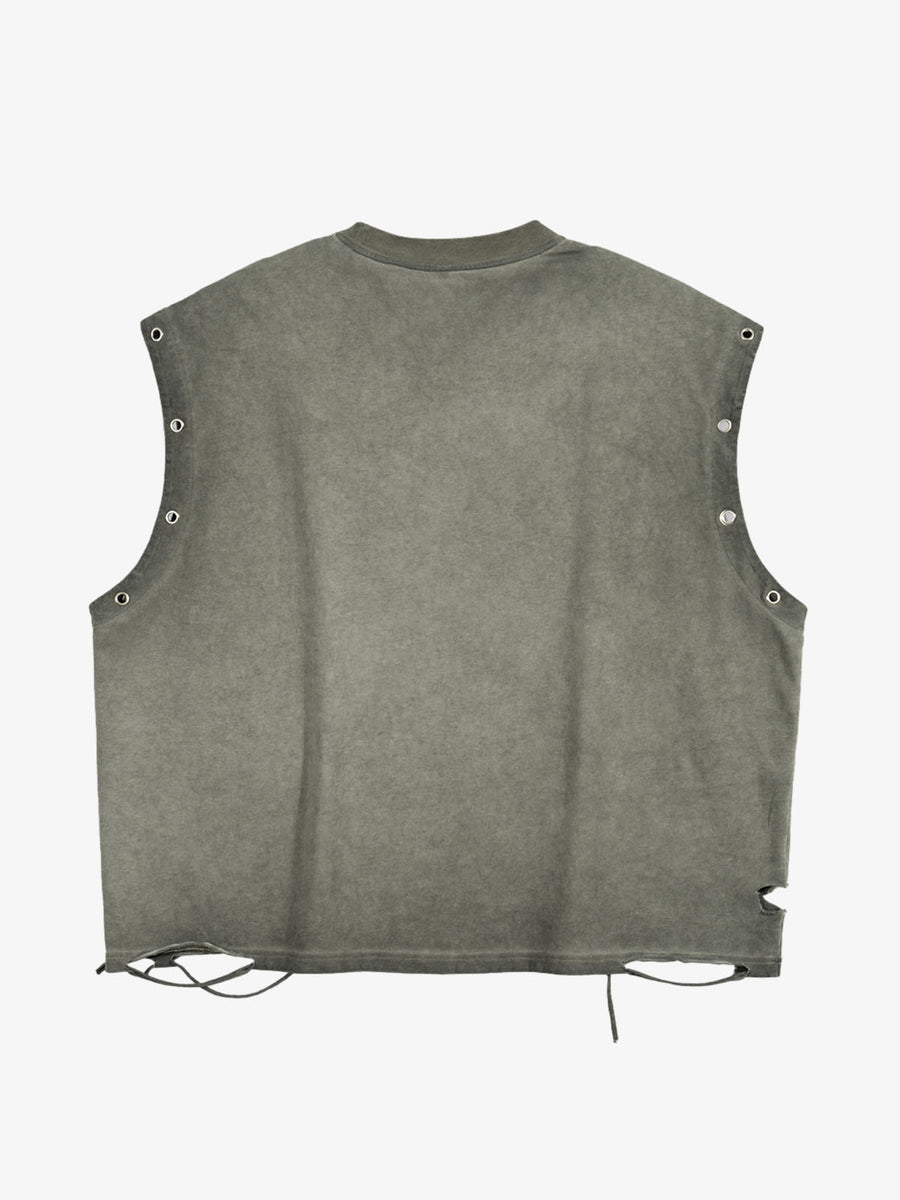 Washed Sleeveless Vest; Gray-Green / M, Gray-Green / L, Gray-Green / XL, Gray-Green / 2XL