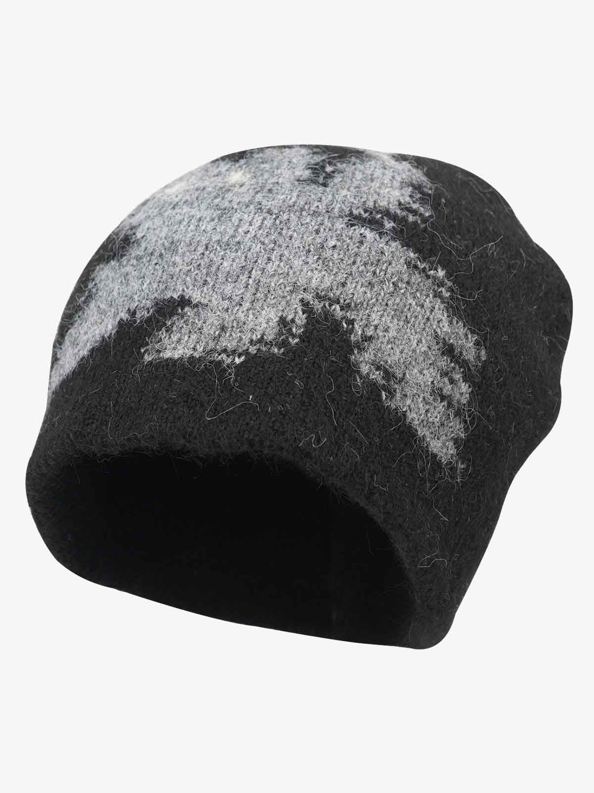 Vintage Fuzzy Cat Pattern Knit Beanie Hat 