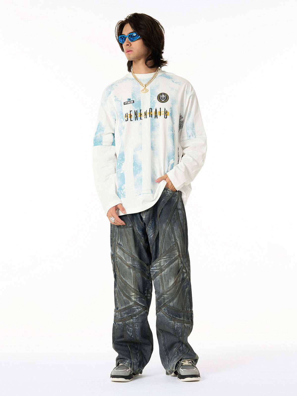 Unique Wide-Leg Denim Pants with Artistic Spider Design for Fashion Lovers 