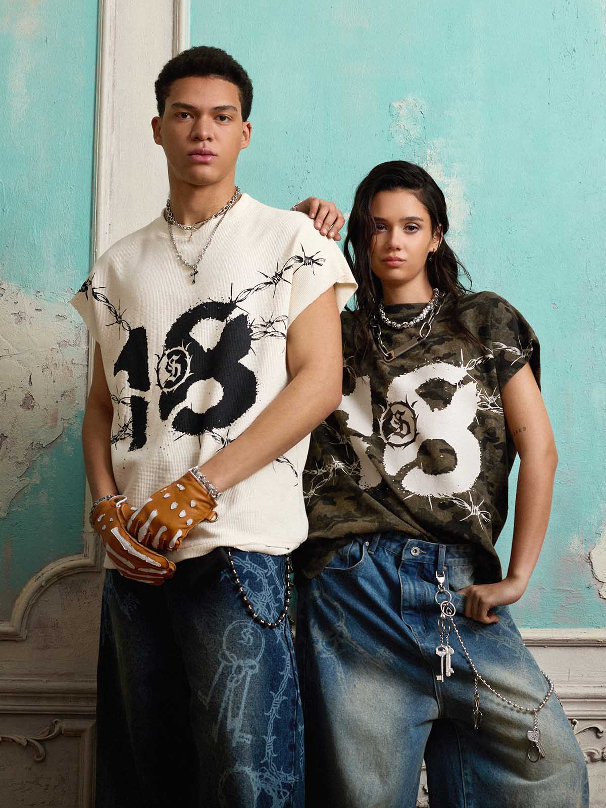 Supermade Waffle Thorn Print Sleeveless T-Shirt 